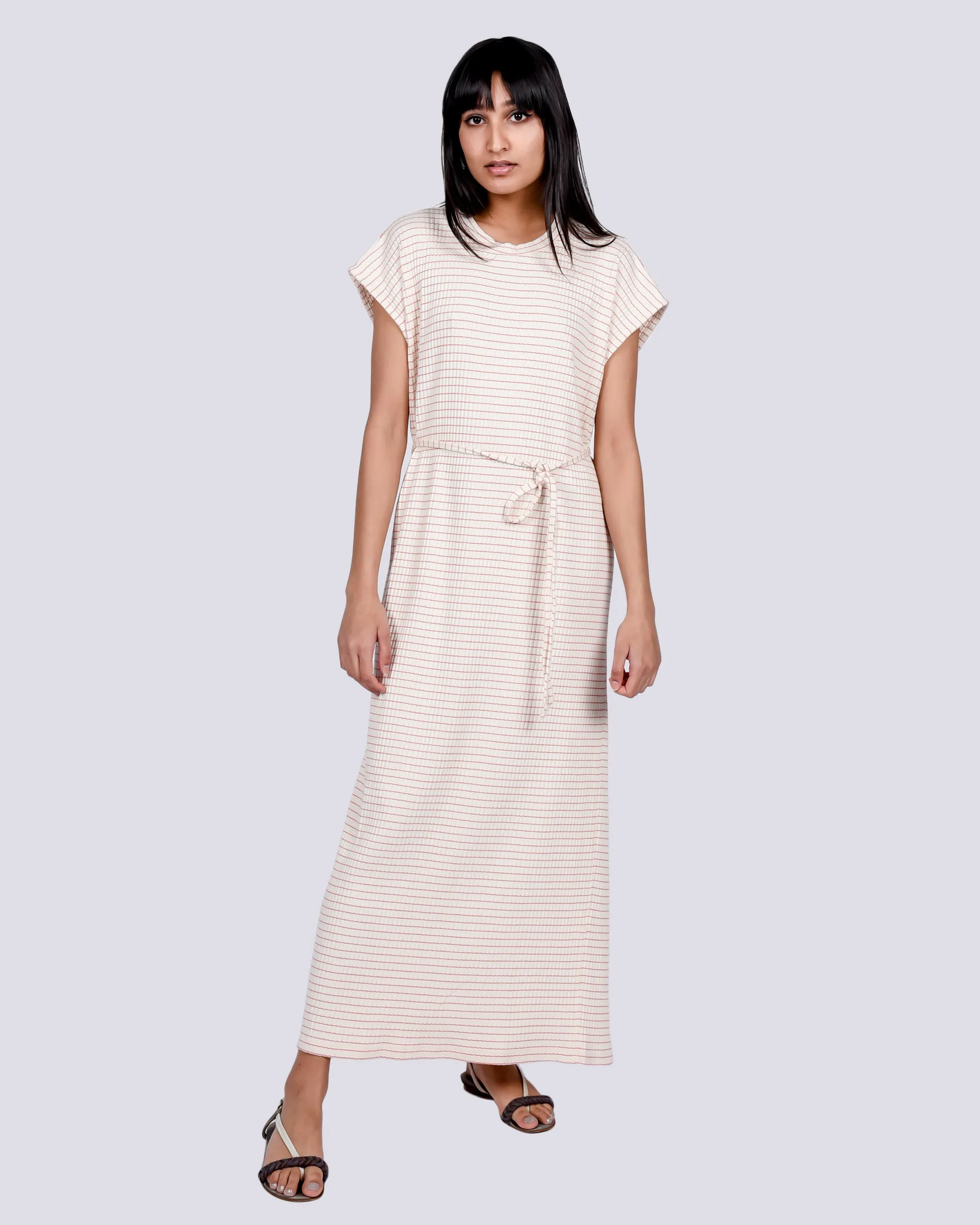 Shaw kaftan sleeveless dress in red & white stripe