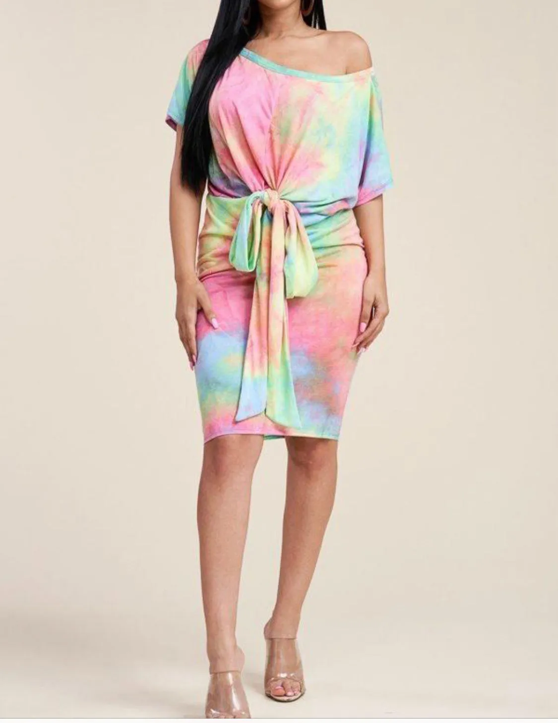 Sherbet Swirl TieDye Multi Color Waist Belt Dress ‼️