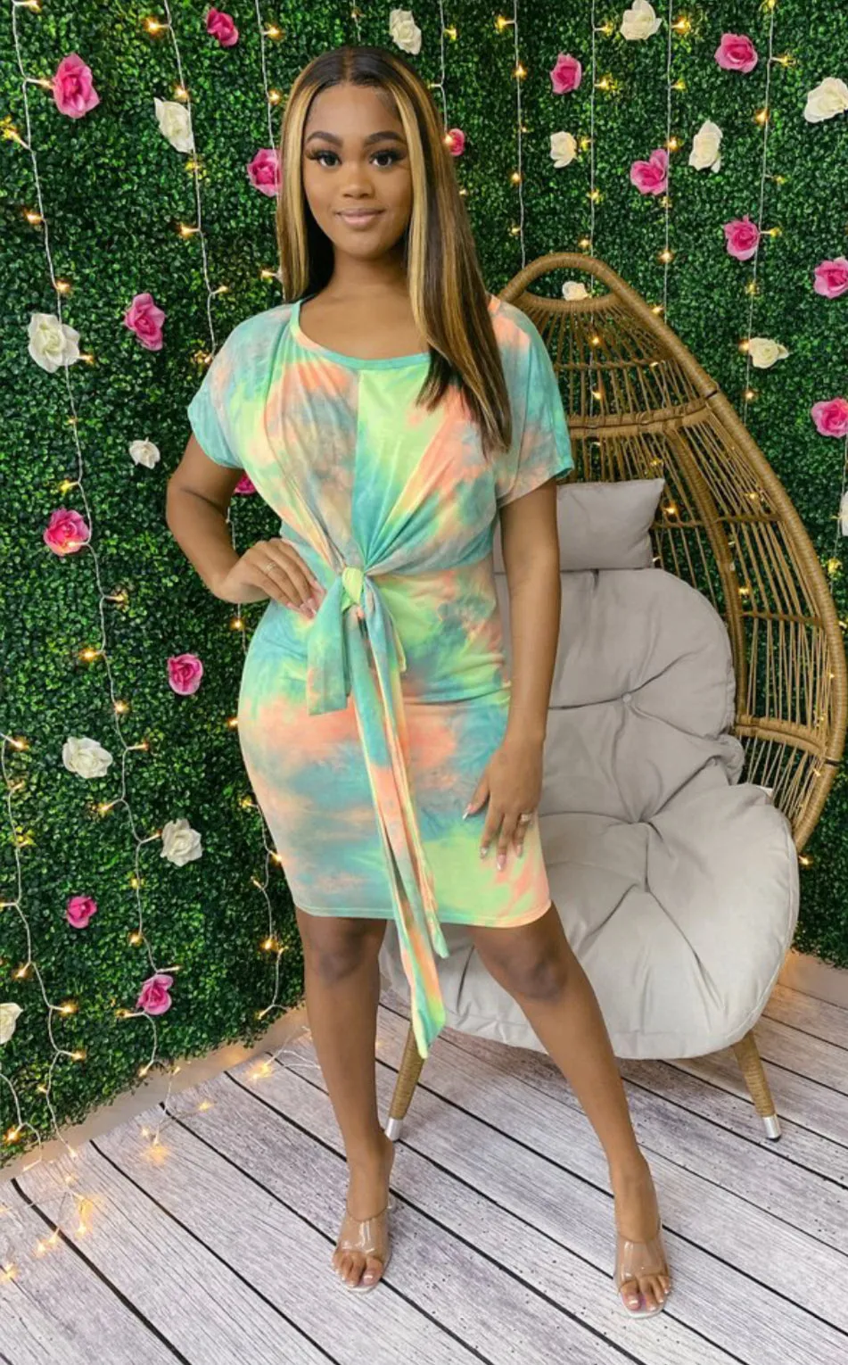 Sherbet Swirl TieDye Multi Color Waist Belt Dress ‼️