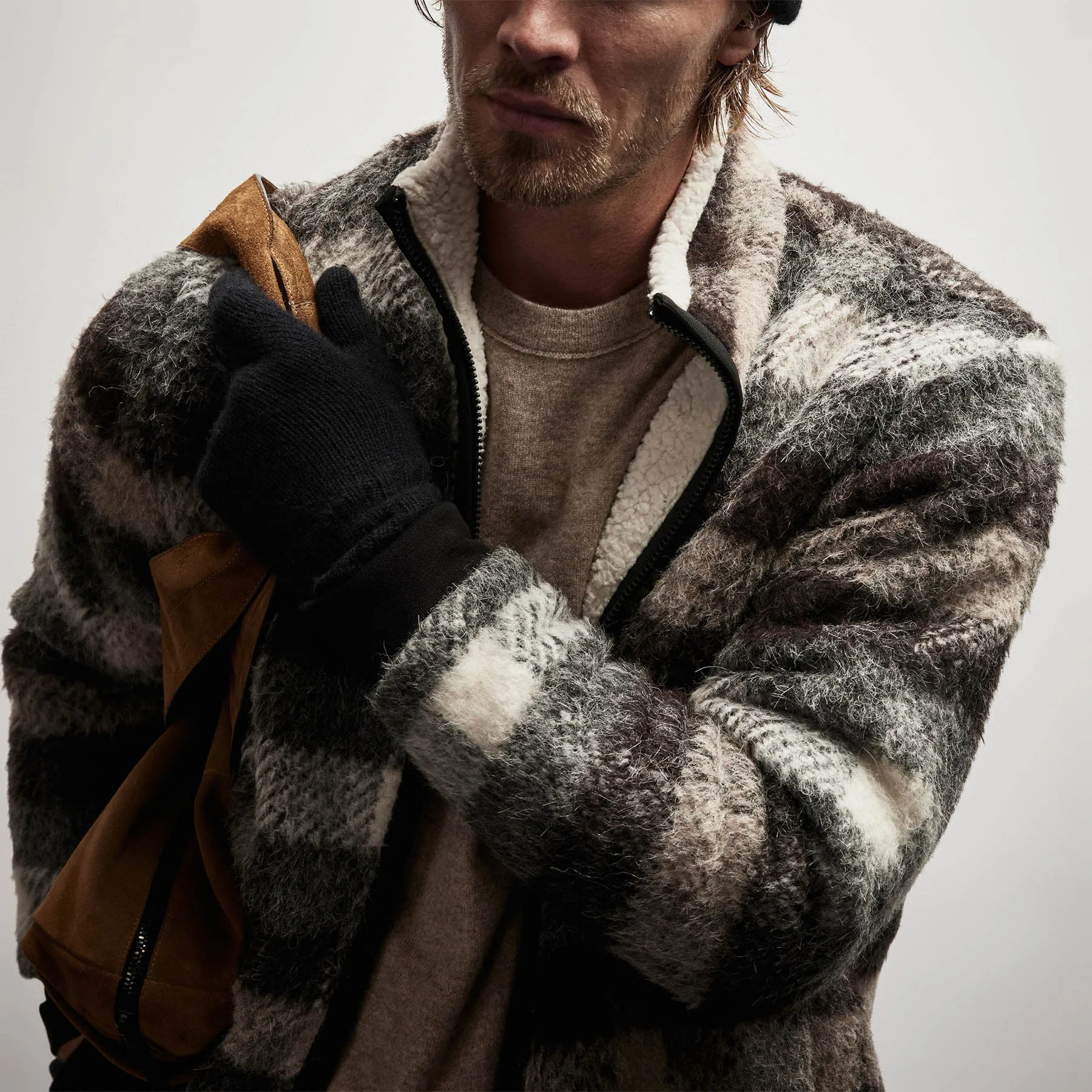 Sherpa Lined Plaid Zip Jacket - Dapple Plaid
