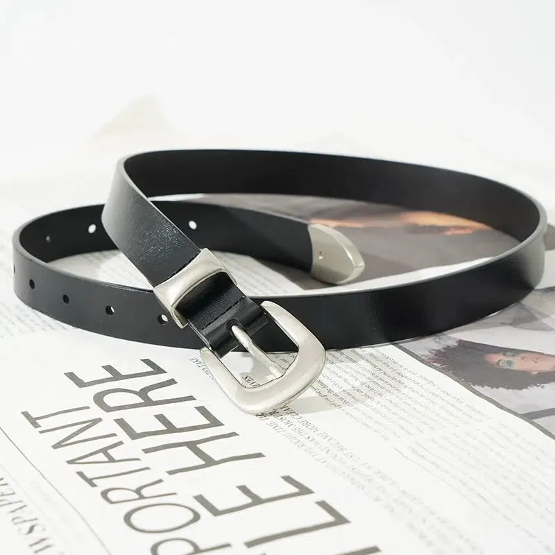 Silver Buckle Sleek Leather Belt