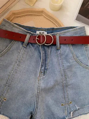 Silver double round buckle belt - Maroon - FD ⚡