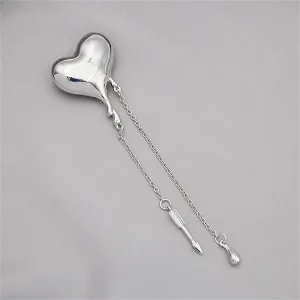 Silver-Plated Heart & Arrow Tassel Brooch