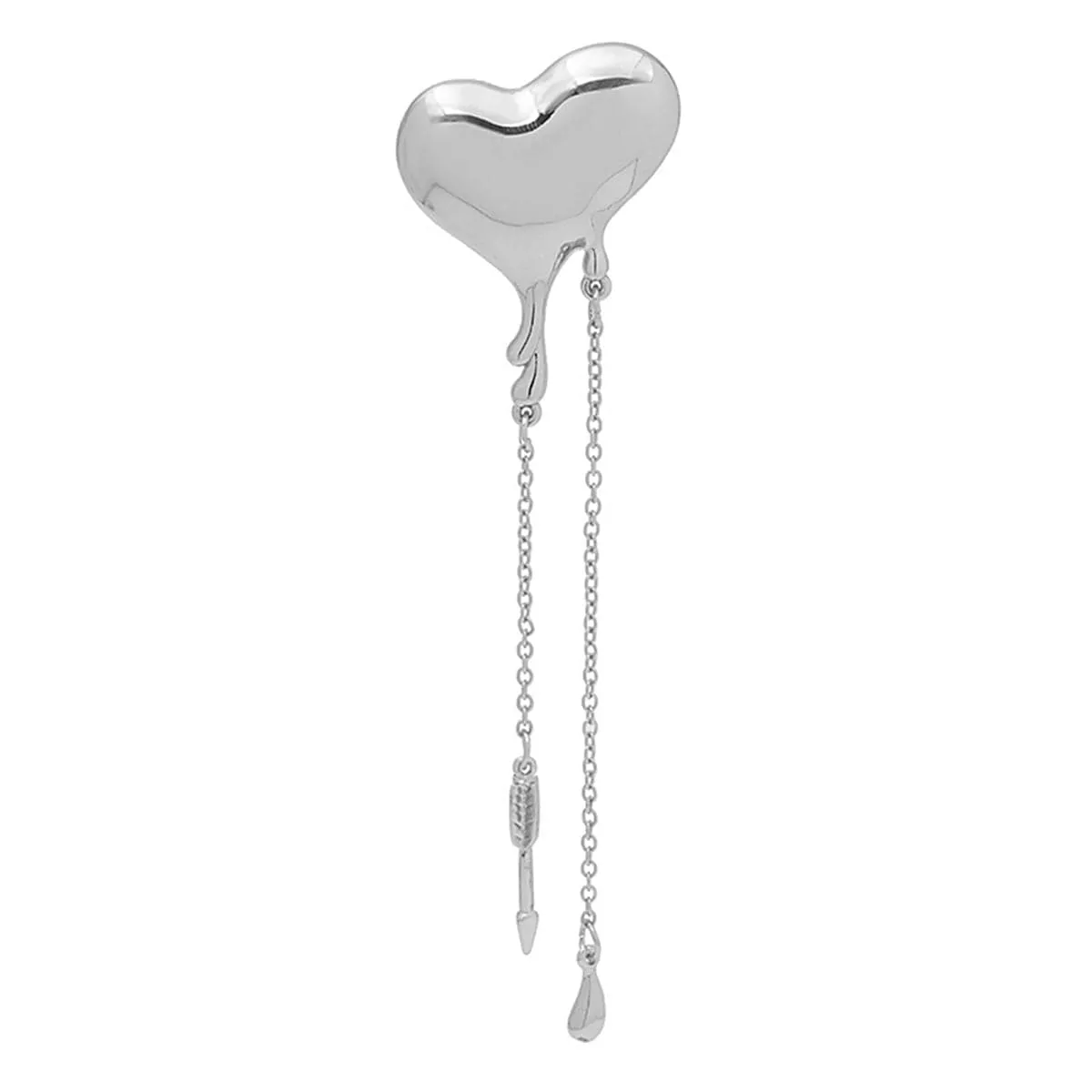 Silver-Plated Heart & Arrow Tassel Brooch