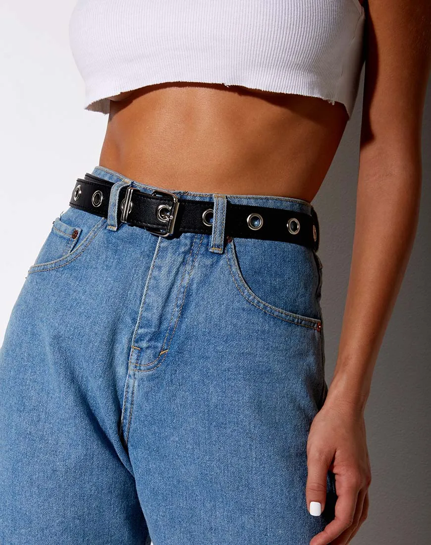 Single Eyelet Grommet Belt in PU Leather Black