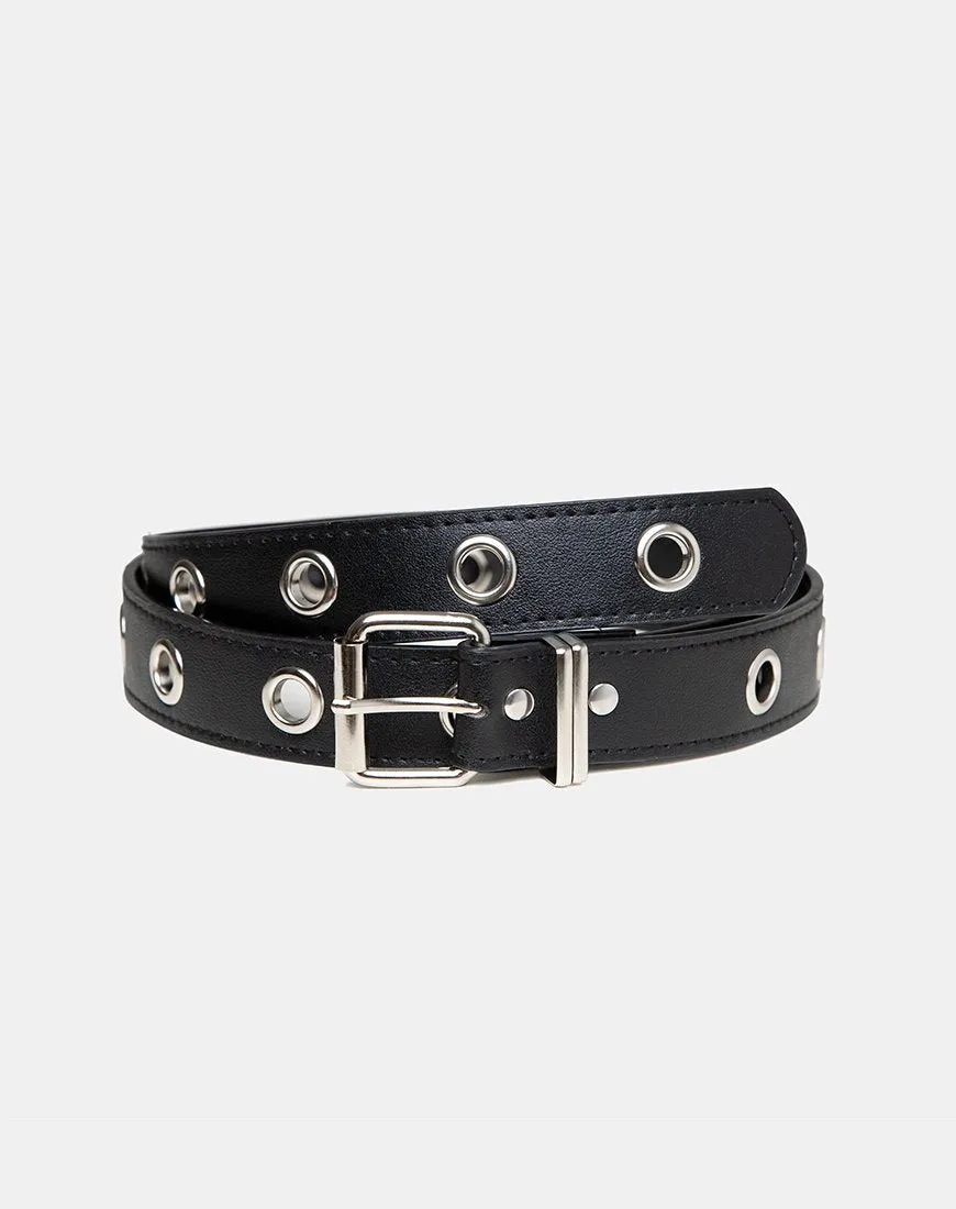 Single Eyelet Grommet Belt in PU Leather Black