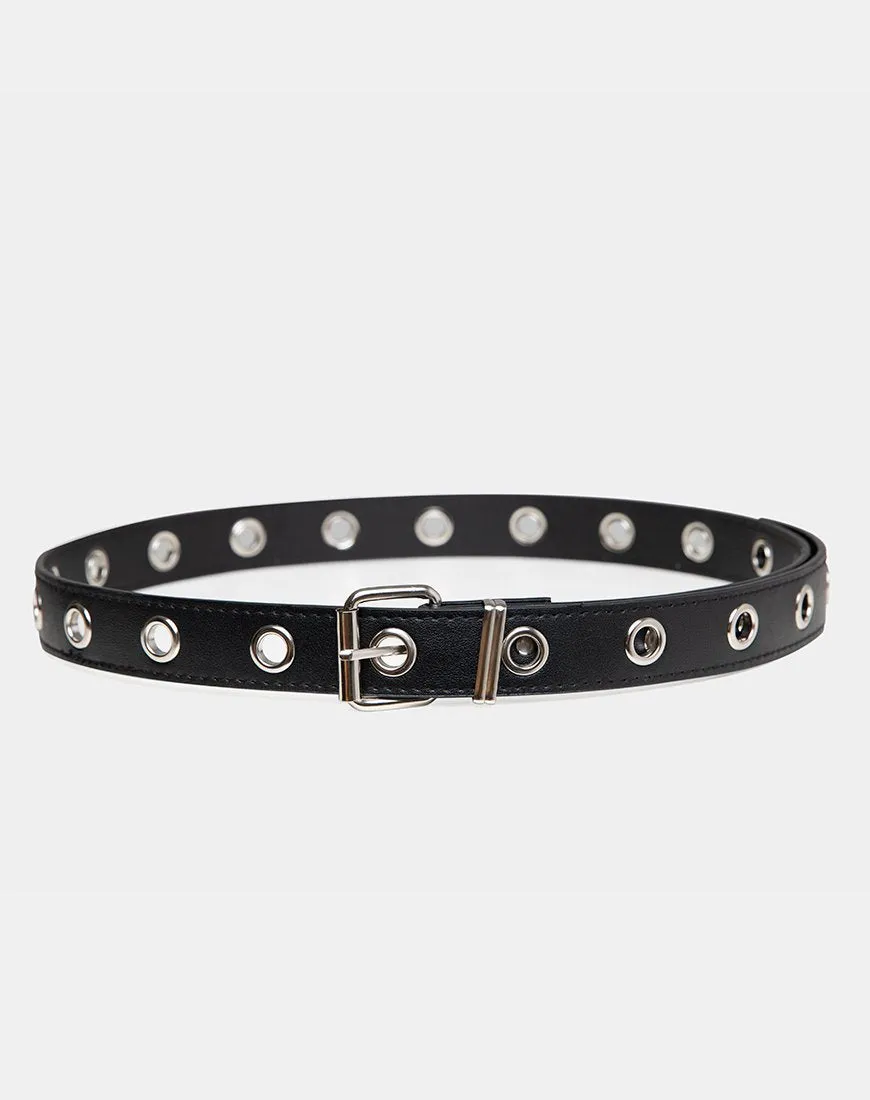 Single Eyelet Grommet Belt in PU Leather Black