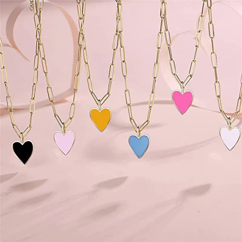 SISSLIA Dainty Paperclip Chain Stainless Steel Jewelry Gold Plated Shapes Circle Heart Pendant Necklace For Girls