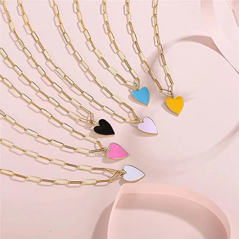 SISSLIA Dainty Paperclip Chain Stainless Steel Jewelry Gold Plated Shapes Circle Heart Pendant Necklace For Girls