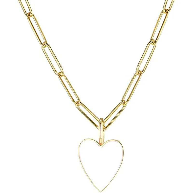SISSLIA Dainty Paperclip Chain Stainless Steel Jewelry Gold Plated Shapes Circle Heart Pendant Necklace For Girls