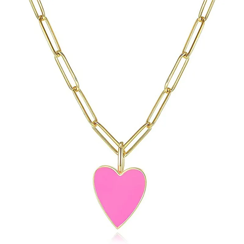 SISSLIA Dainty Paperclip Chain Stainless Steel Jewelry Gold Plated Shapes Circle Heart Pendant Necklace For Girls