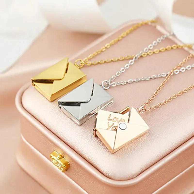 SISSLIA Fashion Jewelry Stainless Steel Love Letter Envelope Pendant Necklace For Couples Necklace For Women