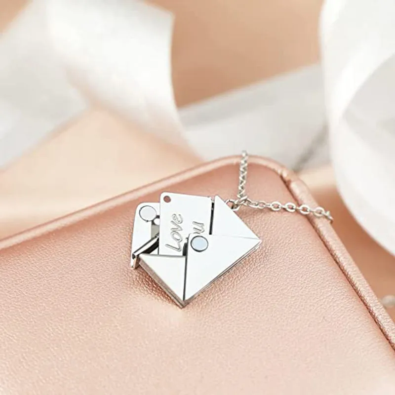 SISSLIA Fashion Jewelry Stainless Steel Love Letter Envelope Pendant Necklace For Couples Necklace For Women
