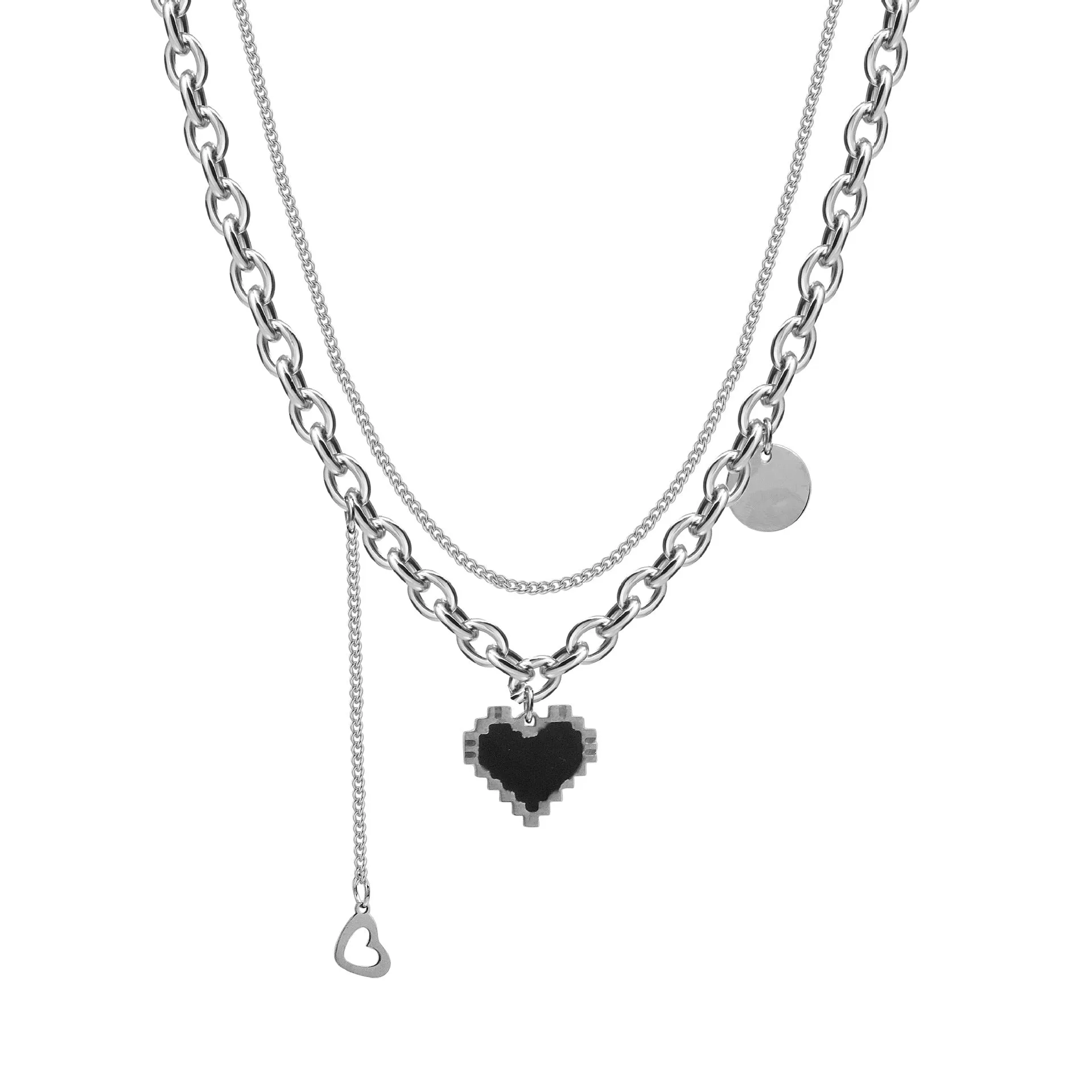SISSLIA Fashion Stainless Steel Heart Shape Pendant Necklace Double Layer Clavicle Necklace For Women