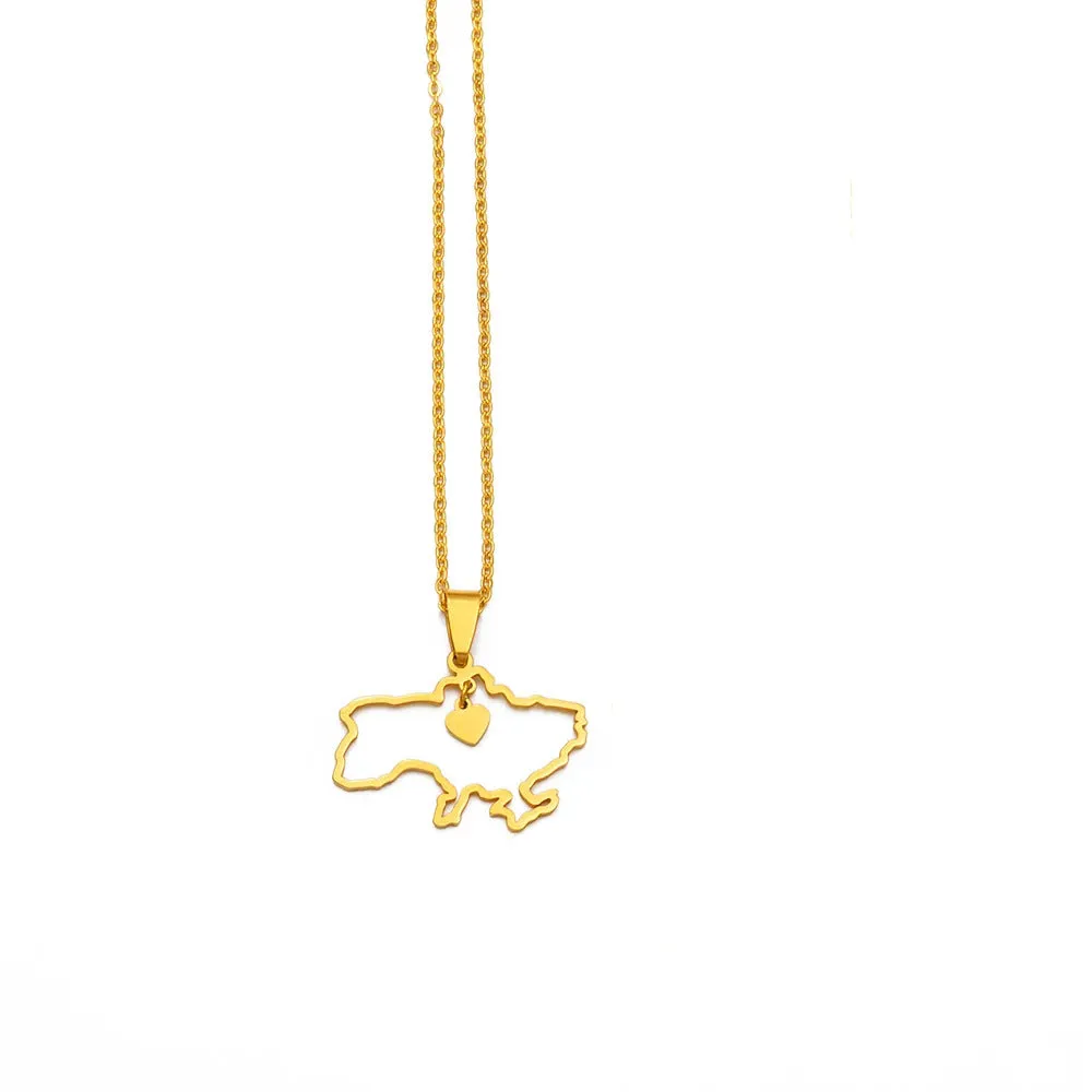 SISSLIA Fashion Ukraine Map Pendant Necklace Stainless Steel Gold Silver Color Ethnic Style Necklace Jewelry