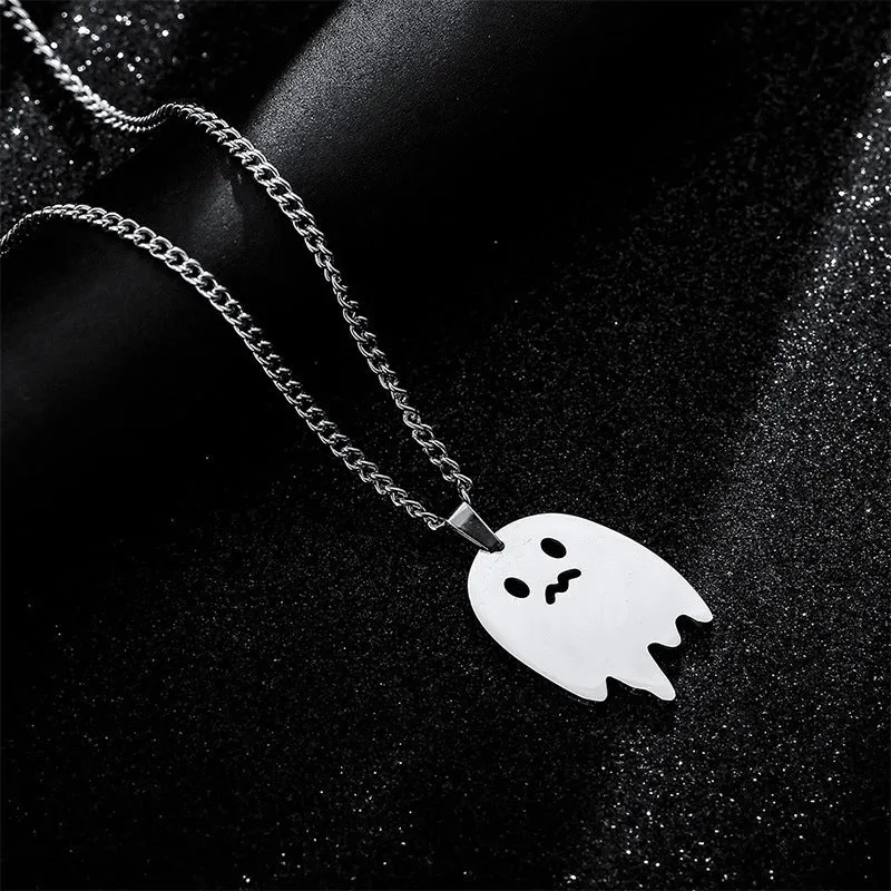 SISSLIA Hot Selling Stainless Steel Hip Hop Personality Cool Cute Ghost Necklace for Men Halloween Necklace Gift