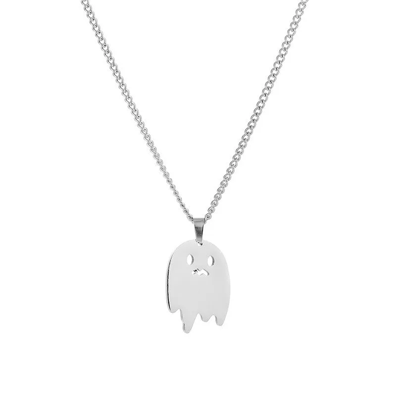SISSLIA Hot Selling Stainless Steel Hip Hop Personality Cool Cute Ghost Necklace for Men Halloween Necklace Gift