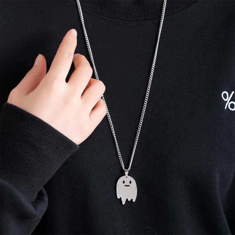 SISSLIA Hot Selling Stainless Steel Hip Hop Personality Cool Cute Ghost Necklace for Men Halloween Necklace Gift