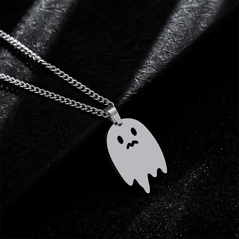 SISSLIA Hot Selling Stainless Steel Hip Hop Personality Cool Cute Ghost Necklace for Men Halloween Necklace Gift