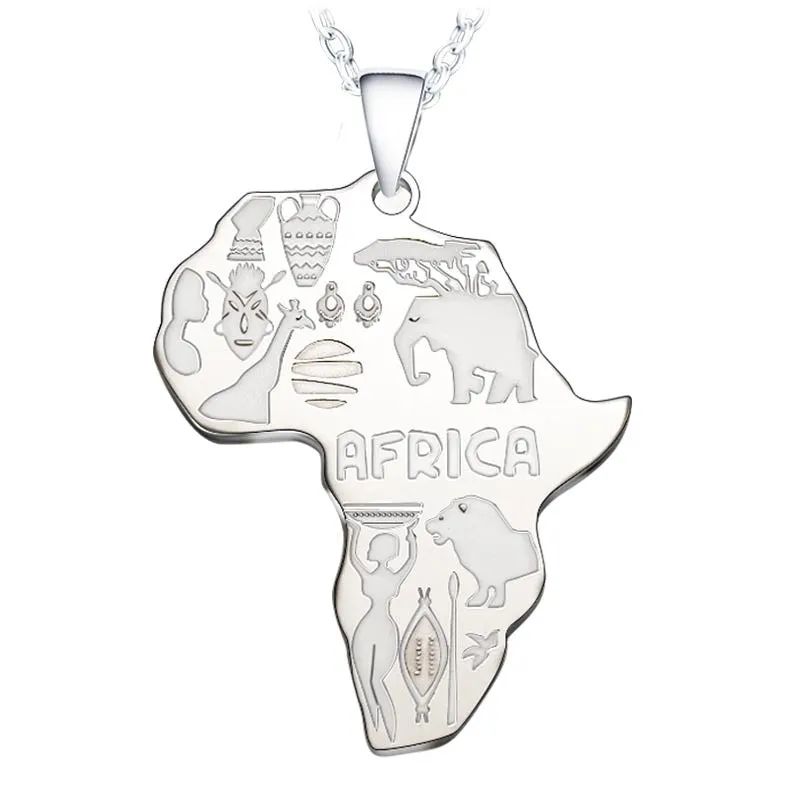 Sisslia Necklace For Women Men Africa Map Pendant Gold Silver Color Stainless Steel Necklace Jewelry Hip Hop Necklaces