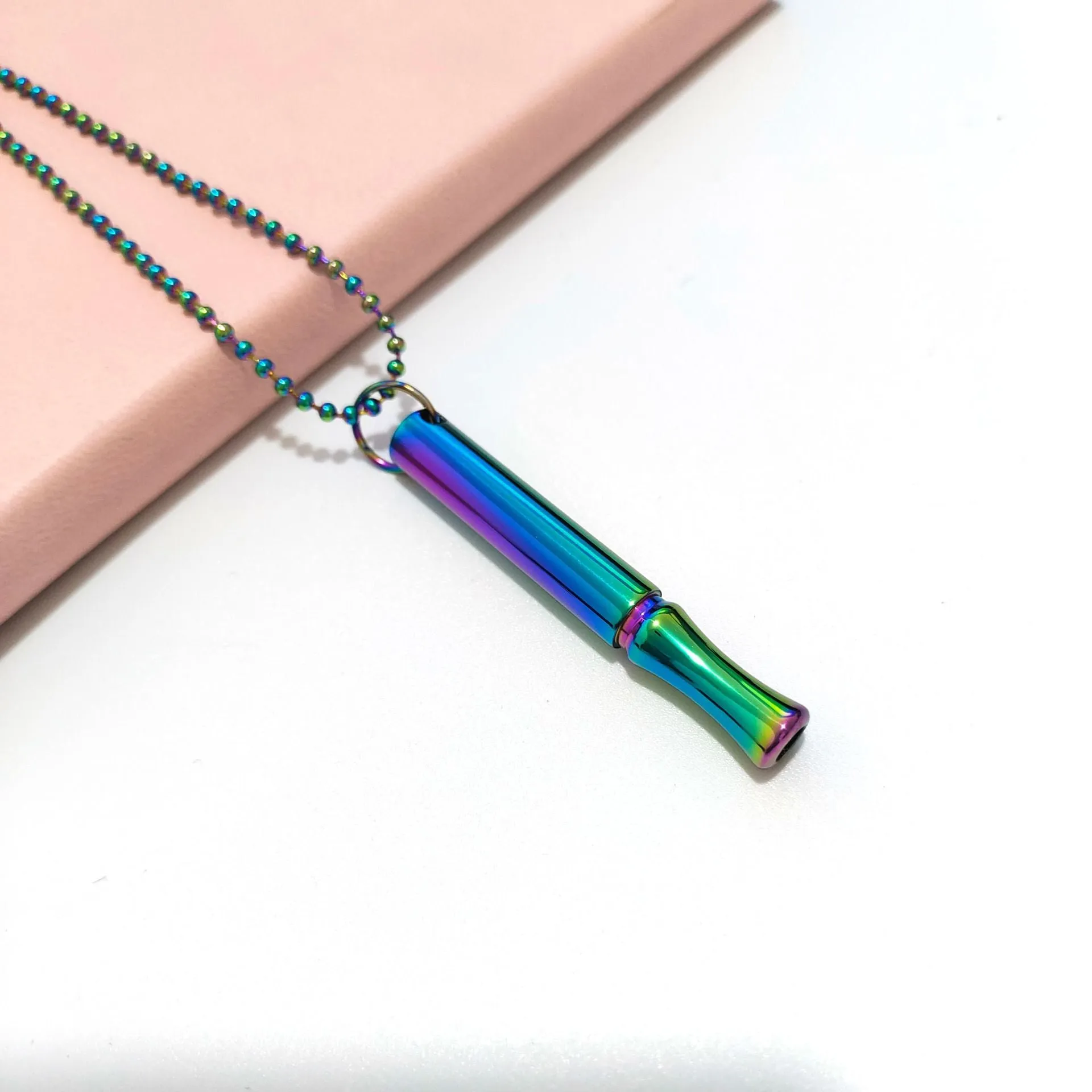 Sisslia Personality Hot Selling Stainless Steel Meditation Whistle Necklace Breathing Decompression Whistle Pendant Necklace
