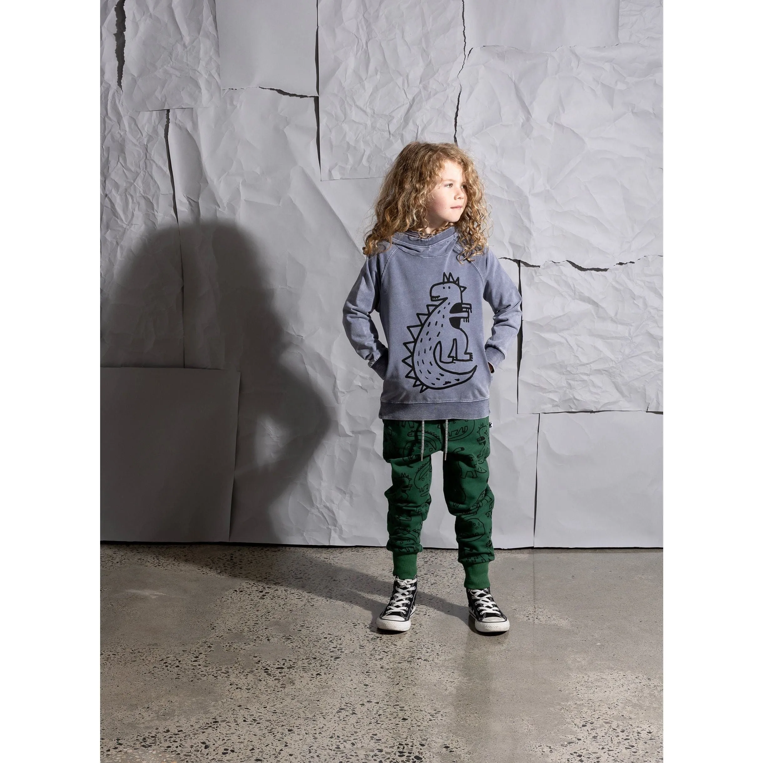Sketched Dinos Furry Trackies - Kelly Green