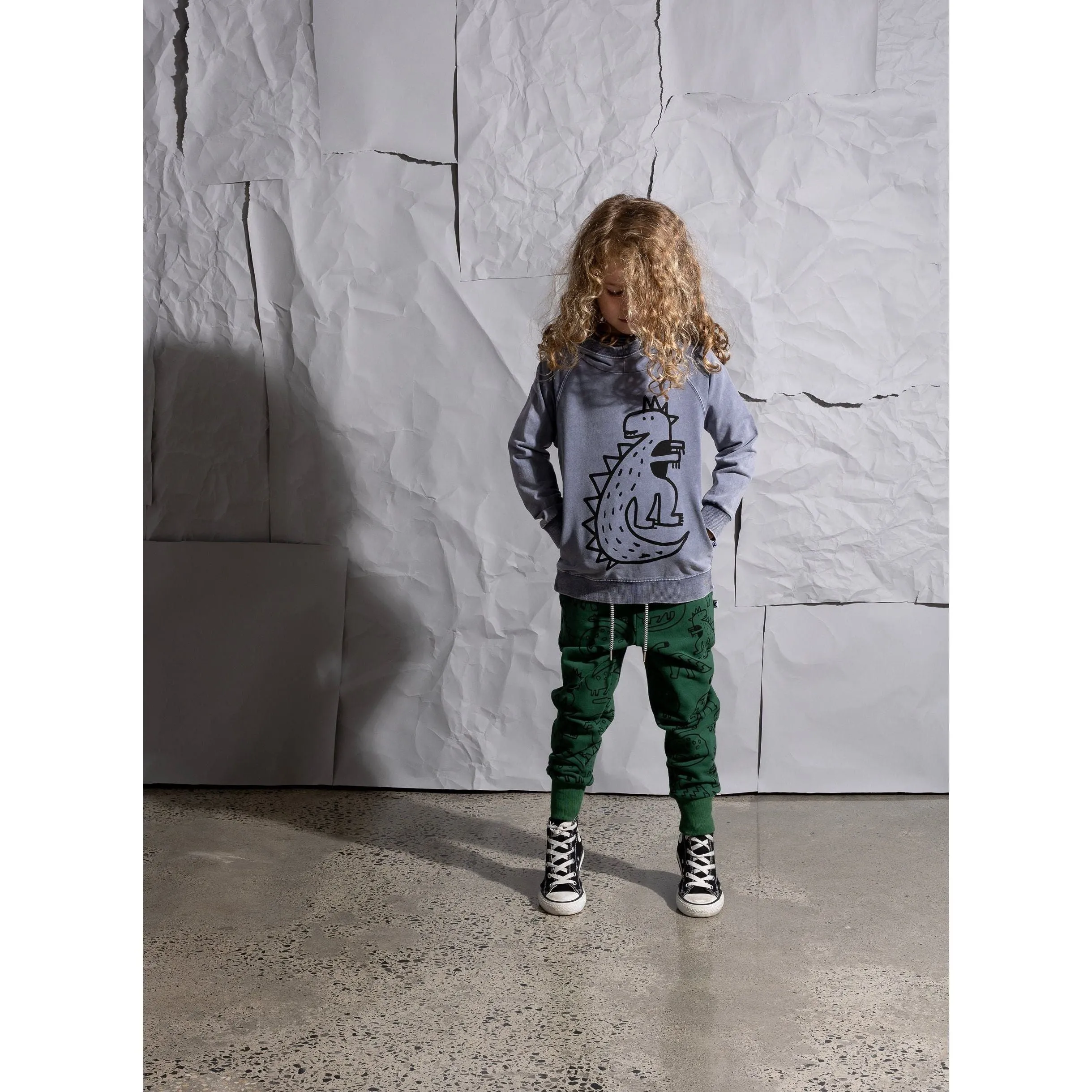 Sketched Dinos Furry Trackies - Kelly Green