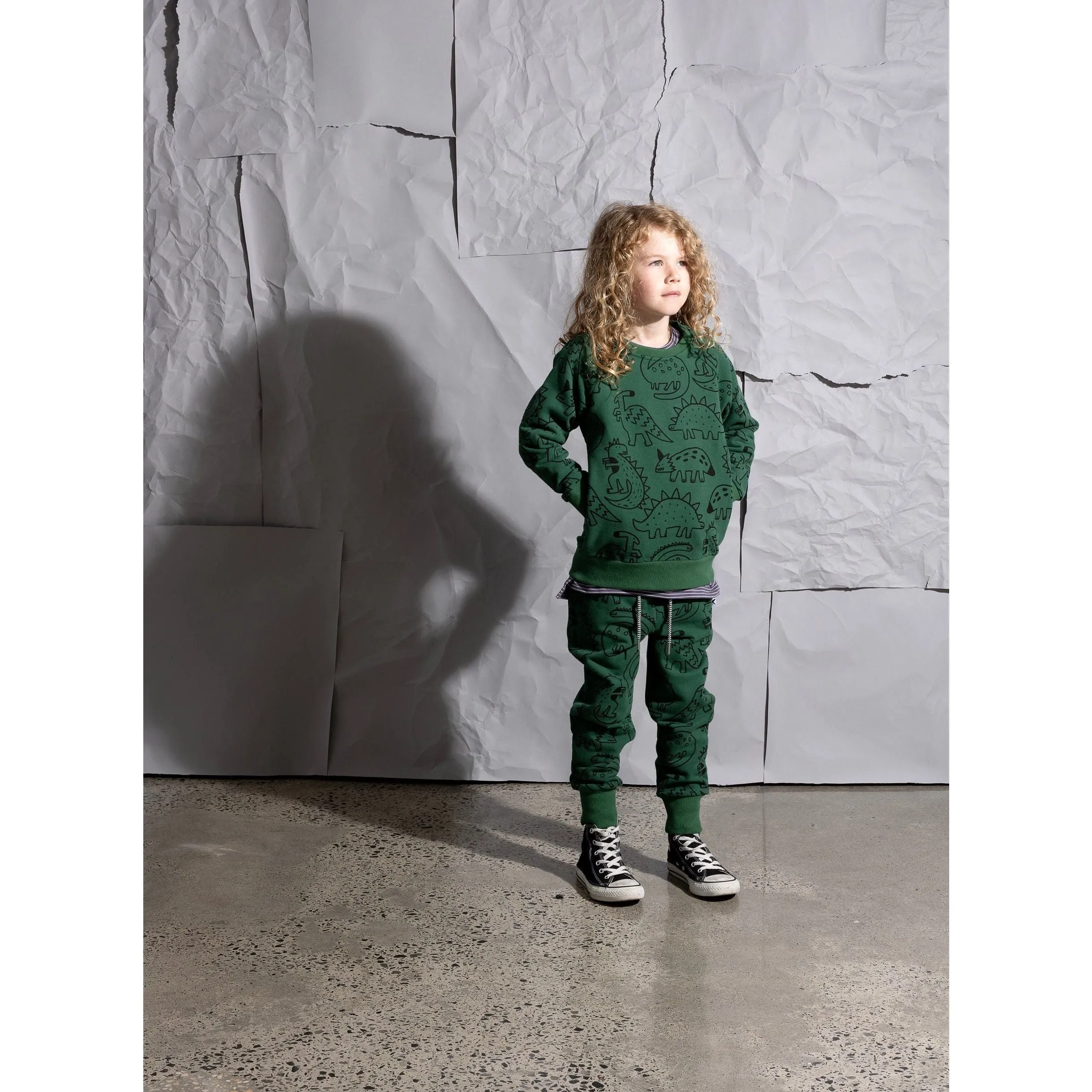 Sketched Dinos Furry Trackies - Kelly Green