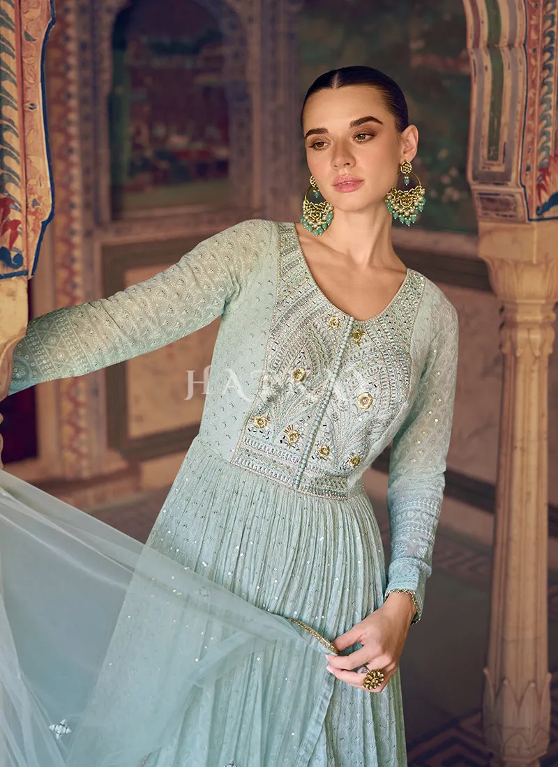 Sky Blue Chikankari Anarkali Dress
