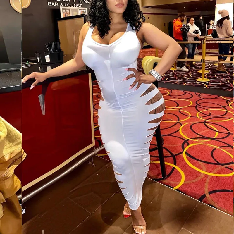 Sleeveless Cut Out Bodycon Slim Maxi Dress
