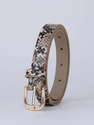 Snakeskin Embossed Geometric Buckle Belt - Multicolor