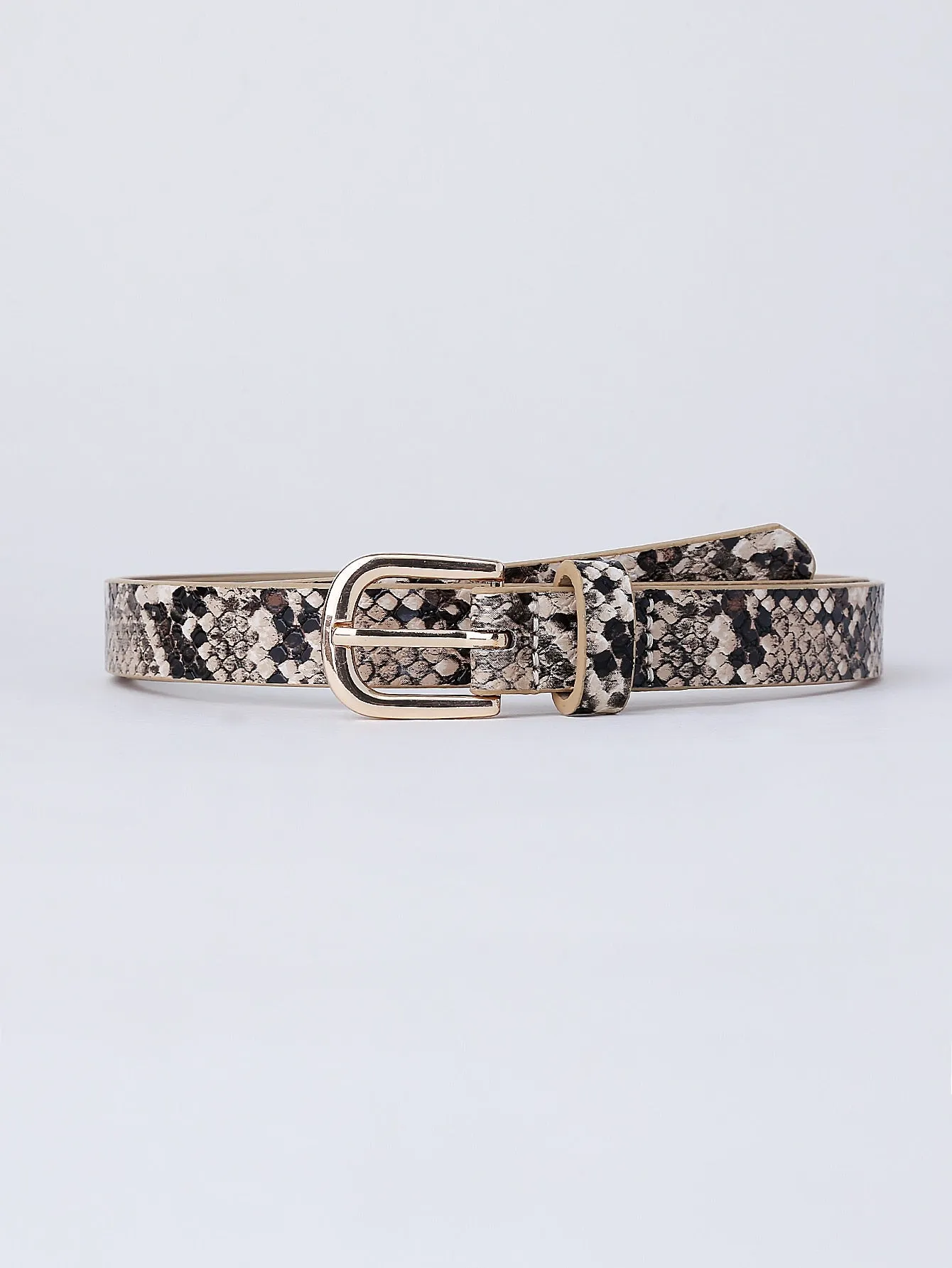 Snakeskin Embossed Geometric Buckle Belt - Multicolor