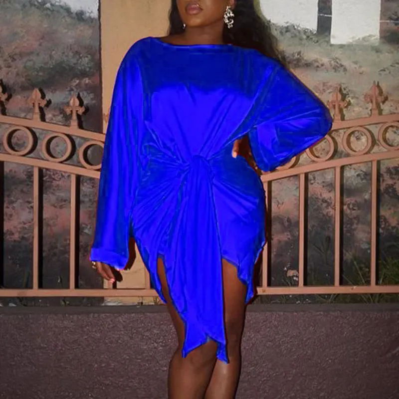 Solid Silk Imitation Long Sleeve Dress