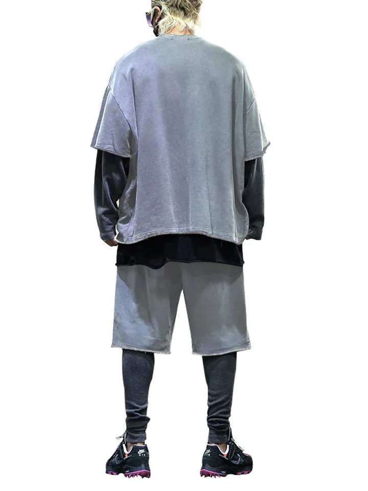 Sporty Short Sleeve Solid Color Outfits For Men
