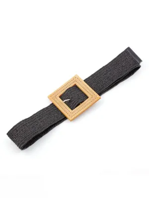 Square Buckle Woven Design Elastic Belt  - Black - FD ⚡