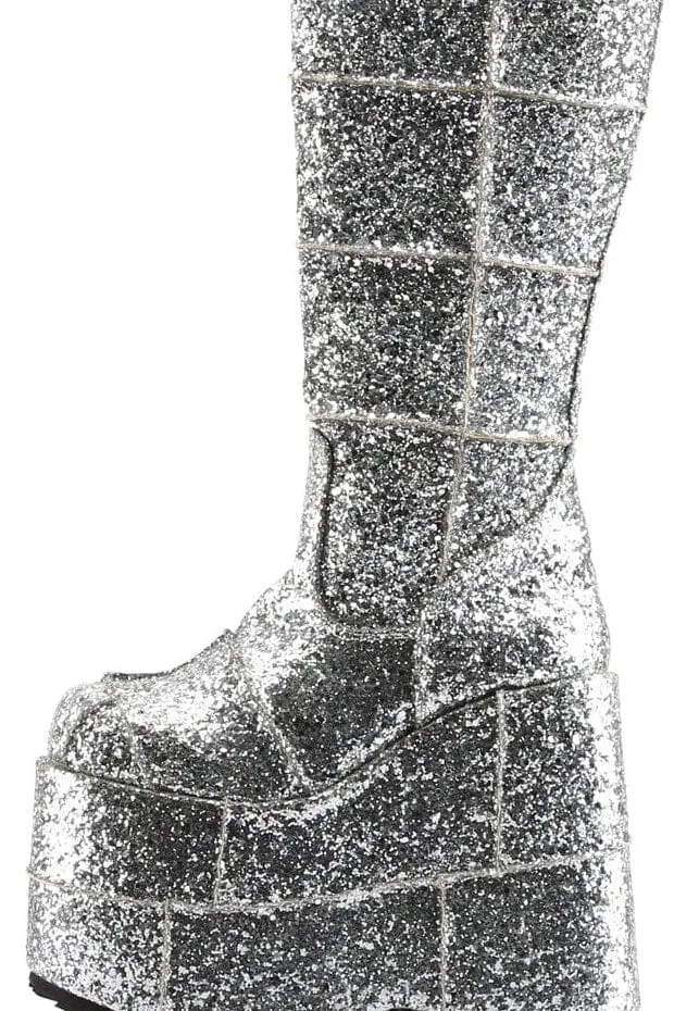 SS-STACK-301G Silver Glitter Knee Boot