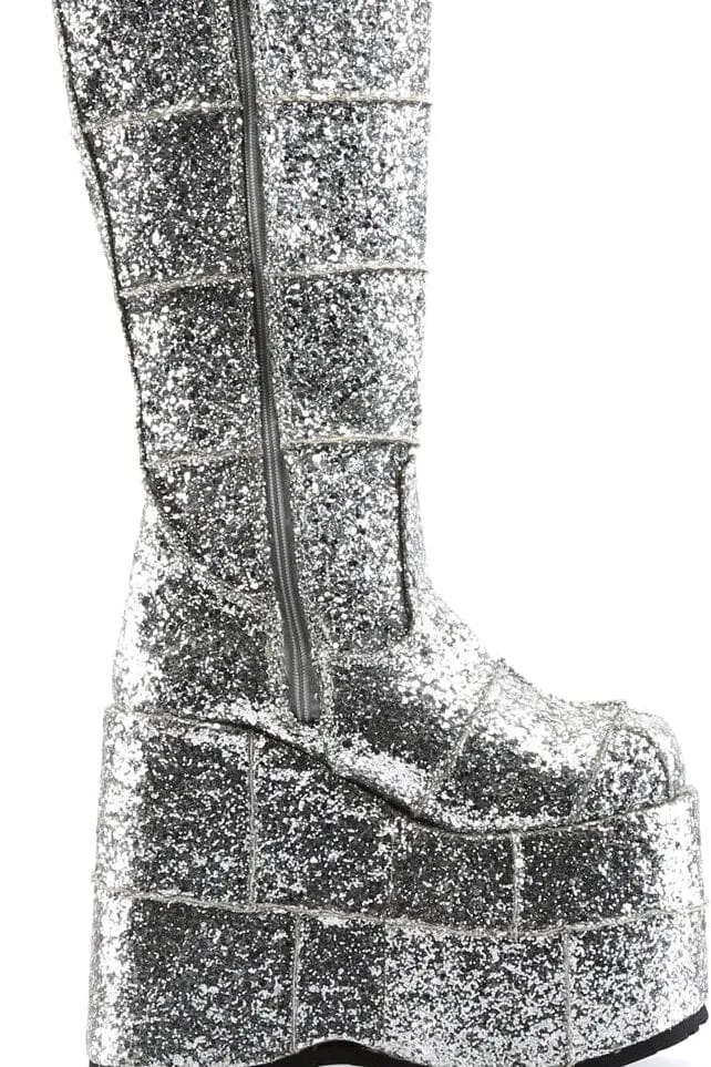 SS-STACK-301G Silver Glitter Knee Boot