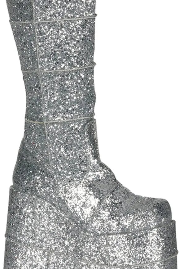 SS-STACK-301G Silver Glitter Knee Boot