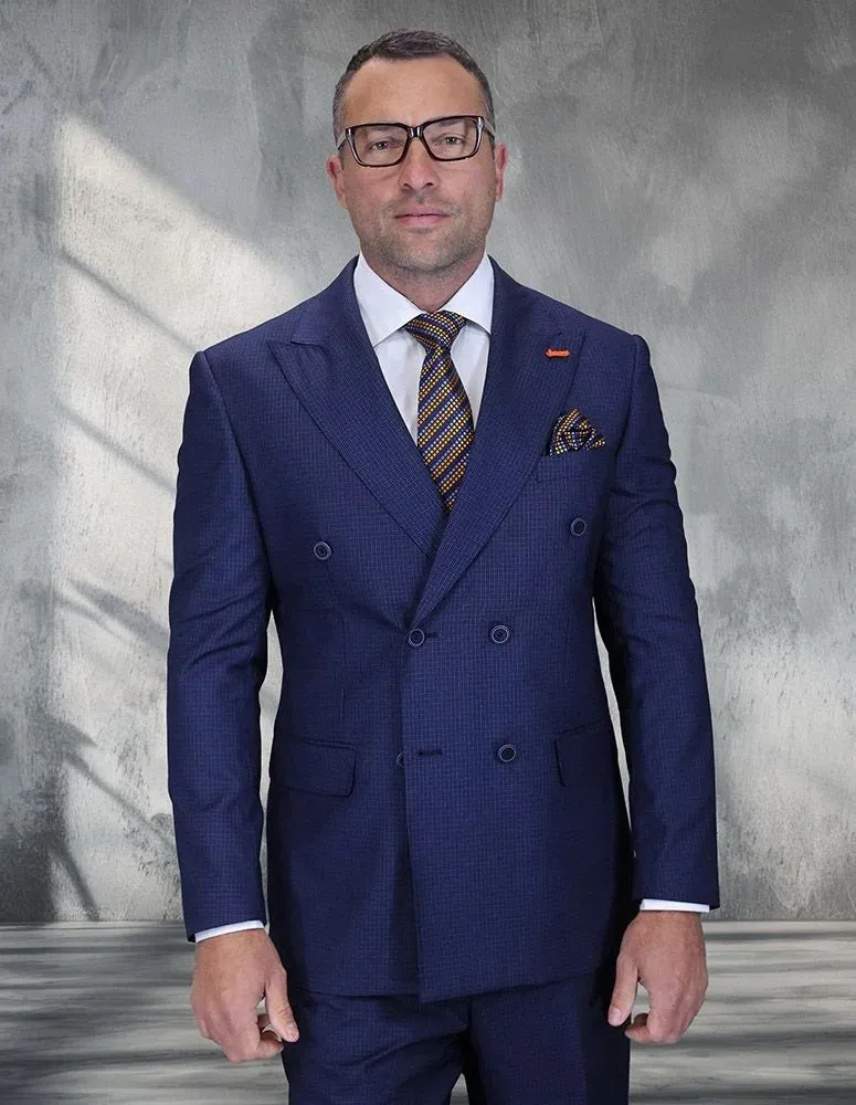 Statement Men's 2-Piece Double-Breasted Suit – 100% Wool with Micro Windowpane Pattern