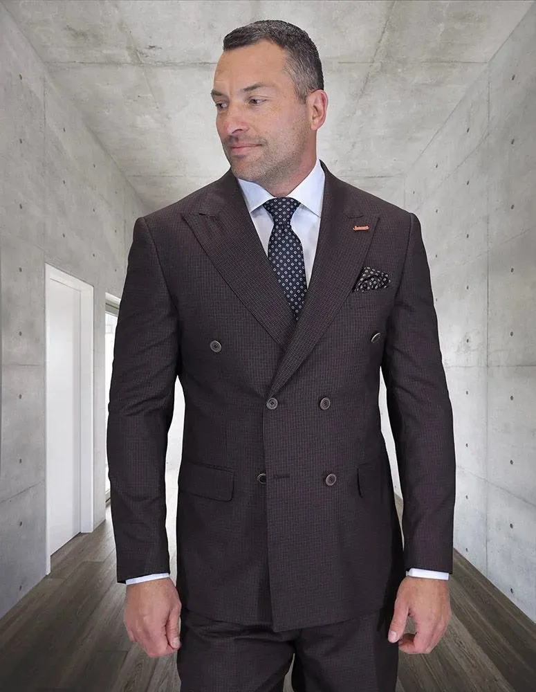 Statement Men's 2-Piece Double-Breasted Suit – 100% Wool with Micro Windowpane Pattern