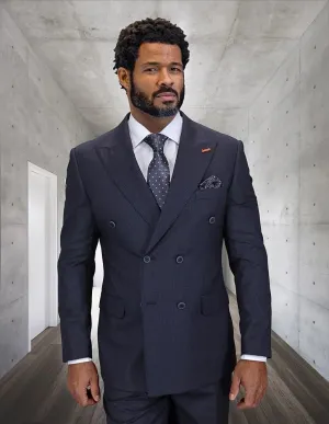 Statement Men's 2-Piece Double-Breasted Suit – 100% Wool with Micro Windowpane Pattern