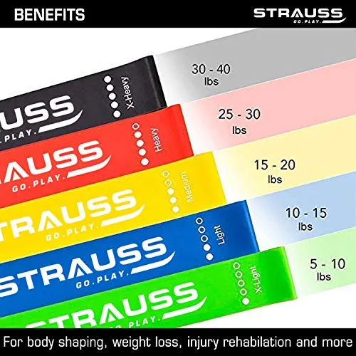 Strauss Exercise Latex Resistance Bands, (Set of 5)