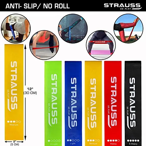 Strauss Exercise Latex Resistance Bands, (Set of 5)
