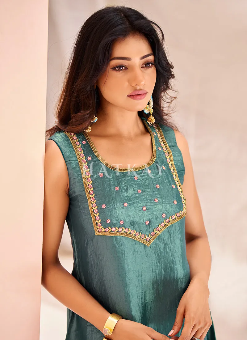 Teal Blue Handwork Kurta And Pant Suit