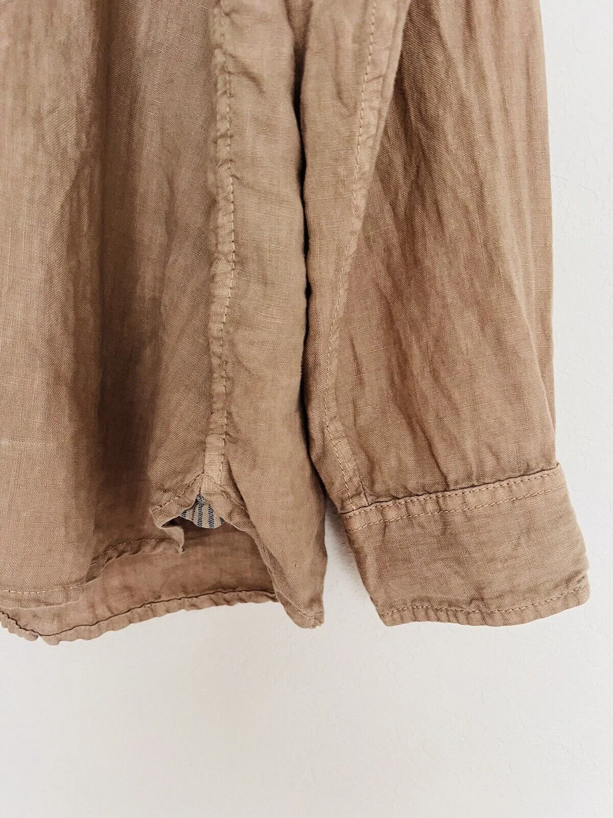 THE NEW IVY BRAND Mens Button Up Shirt Sz XL Beige 100% Linen Long Sleeve