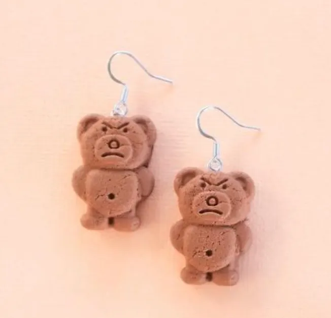 TINY TEDDY HAPPY & CHEEKY EARRINGS/BROOCH/KEYCHAIN