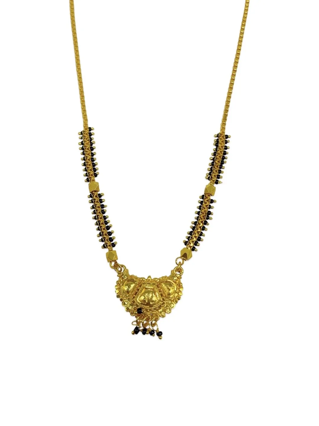 Traditional Marathi Short Mangalsutra Designs Gold Pendant Simple Black Beads Gold Chain