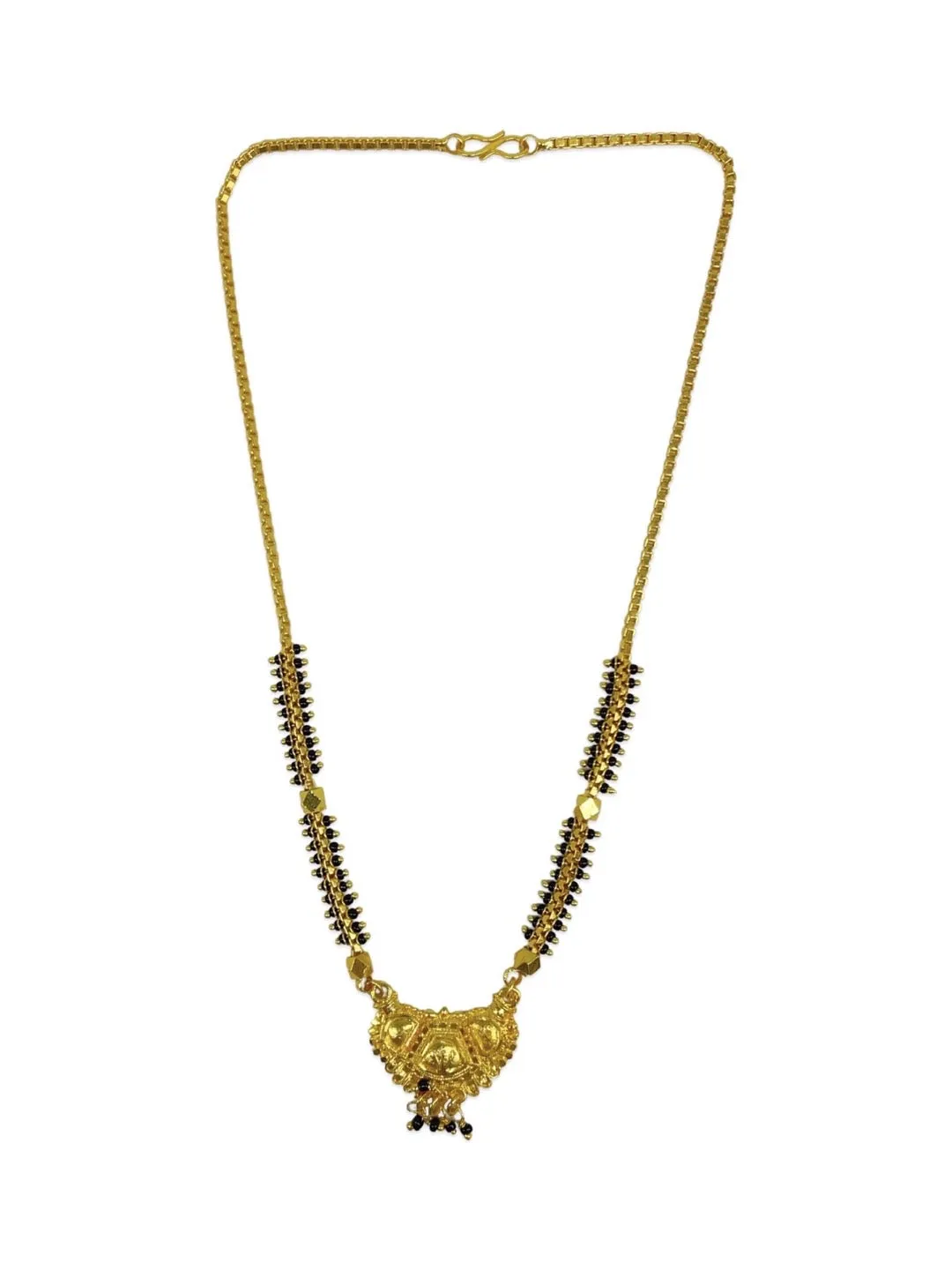 Traditional Marathi Short Mangalsutra Designs Gold Pendant Simple Black Beads Gold Chain