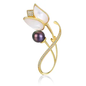 Tulip Edison Pearl Brooch