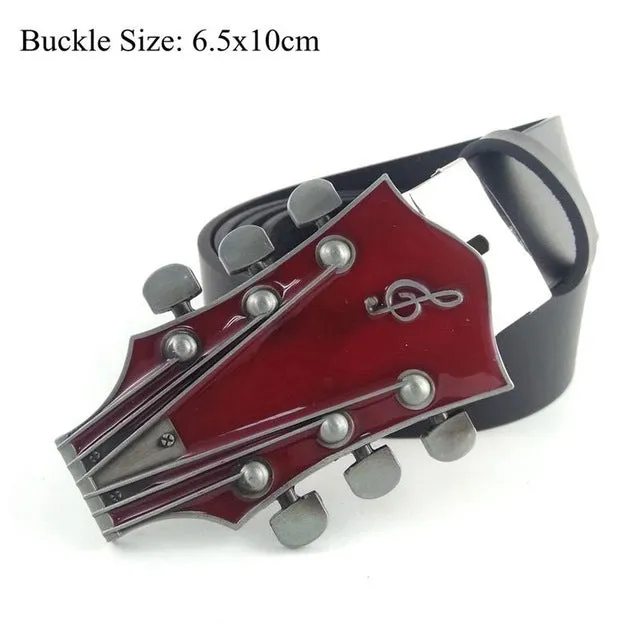 Unisex Fashion Cowgirl Cowboy Guitar Country Music Belt Buckles Metal High Quality Black PU Leather Belts For Men Women Jeans